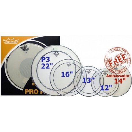 Remo PP-0270-PS - ProPack (Pinstripe transparente 12" 13" 16" + P3 22" + BA-0114-00 14" offerte)
