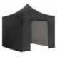 Tente 3x3m noire pliante avec bache de toit, 3 côtés et 1 porte + poids + housse de transport sur roulettes