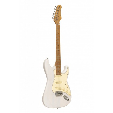 Stagg SES-55 WHB - Guitare électrique série 55 avec corps en paulownia massif Blanc Transparent Brillant