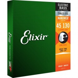 Elixir 14777 - Jeu de cordes Nanoweb " Stainless Steel " 45-130 pour basse électrique 5 cordes