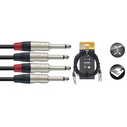 Stagg NTC6PR - Cable bretelle 2 jacks 6.35 mono mâle 6 mètres