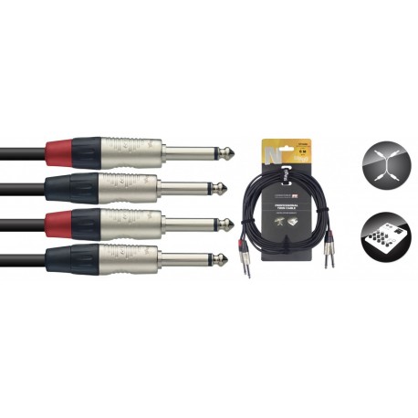 Stagg NTC6PR - Cable bretelle 2 jacks 6.35 mono mâle 6 mètres