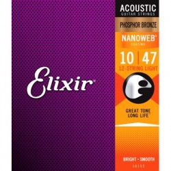 Elixir 16152 - Jeu de cordes Nanoweb Phosphore Bronze 10-47 pour guitare acoustique 12 cordes