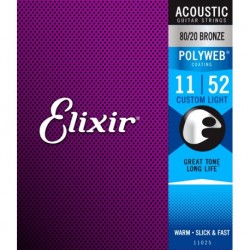 Elixir 11025 - Jeu de cordes Polyweb Bronze 11-52 custom light pour guitare acoustique