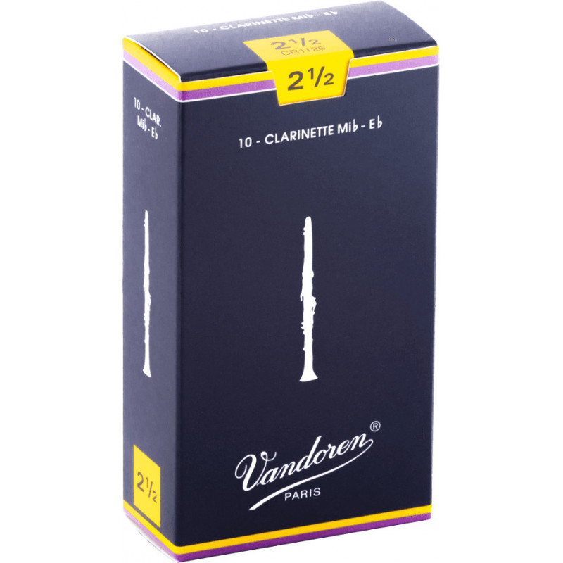 Vandoren CR1125 - Boite de 10 anches traditionnelles force 2,5 pour clarinette Mib