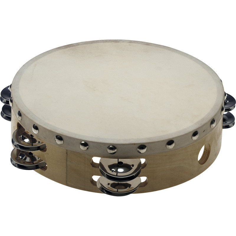 Stagg STA-1208 - Tambourin 8" pré-accordé en bois peau fixe rivetée 2 rangées de cymbalettes