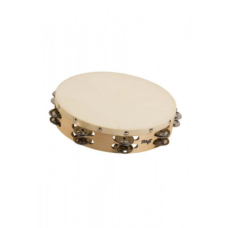 Stagg STA-1210 - Tambourin 10" pré-accordé en bois peau fixe rivetée 2 rangées de cymbalettes