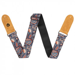 Prodipe Guitars Sangle 50mm JACQUARD - Courroie motif vegetal doublée noire embouts en cuir daim