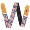 Prodipe Guitars Sangle 50mm JACQUARD - Courroie motif fleurs doublée noire embouts en cuir daim