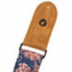 Prodipe Guitars Sangle 50mm JACQUARD - Courroie motif fleurs doublée noire embouts en cuir daim