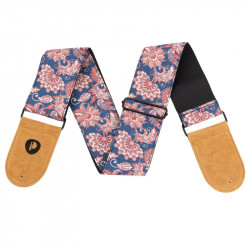 Prodipe Guitars Sangle 75mm JACQUARD - Courroie motif fleurs doublée noire embouts en cuir daim