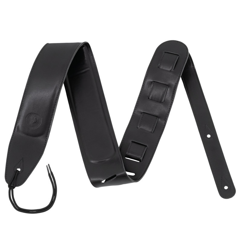 Prodipe Guitars Sangle 65mm CUIR PLEINE FLEUR - Courroie noire recto/verso rembourrée 5mm doublée cuir